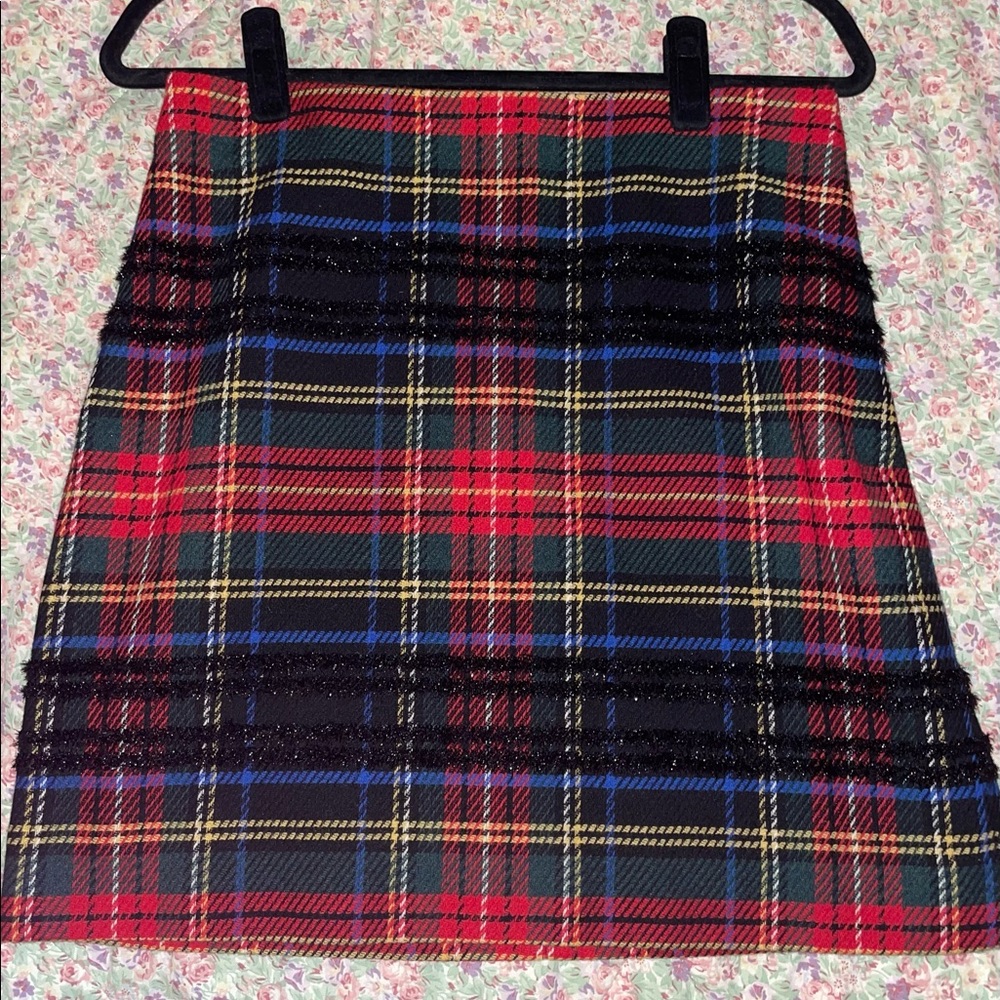 NWT J. Crew Lurex Stewart Tartan Mini Skirt